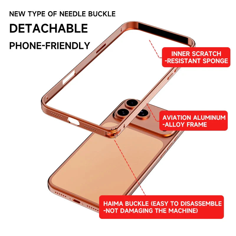Anti-Slip Metal Frame Adhesive PE Frosted Backplate Phone Case For iPhone 17 Pro Max 15 14 13 16 Pro Max Shockproof Back Cover