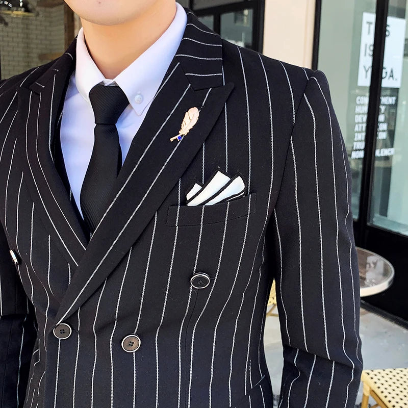 Tuxedo for Mens: Men's Striped Wedding Casual Tuxedo Men's British Slim Suit 2pcs