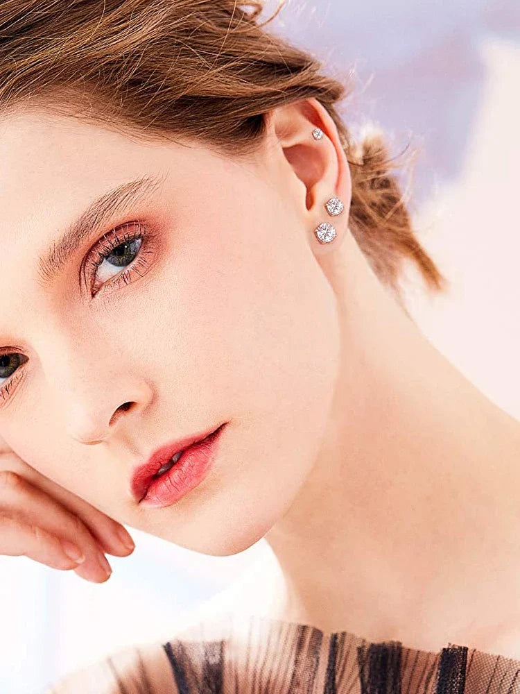 Bamoer CZ Stud Earrings 925 Sterling Silver Platinum Plated Round Cubic Zirconia Hypoallergenic Barbell Earrings 4-7mm