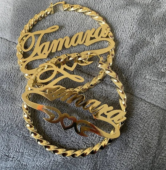 Lateefah Hiphop Punk Style Bamboo Big Hoop Earrings Customize Personized Name Earrings For Women Personlized Earrings Gifts