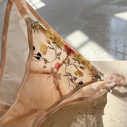 Lace Camisole Ultra Thin Underwear Lace Embroidery Push Up Bra Set