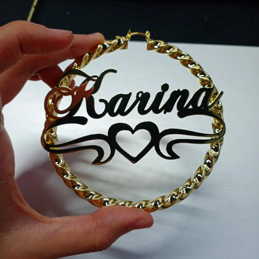 Lateefah Hiphop Punk Style Bamboo Big Hoop Earrings Customize Personized Name Earrings For Women Personlized Earrings Gifts