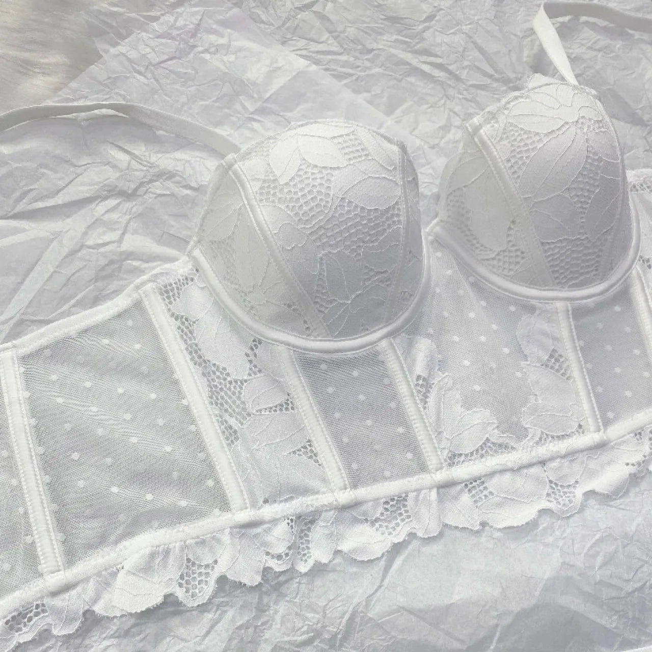 French Lace Embroidery Long Push Up Bra Set Women Underwear Fish Bone