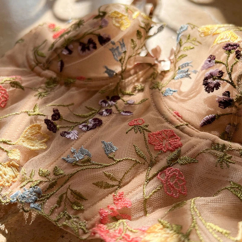 Lace Camisole Ultra Thin Underwear Lace Embroidery Push Up Bra Set