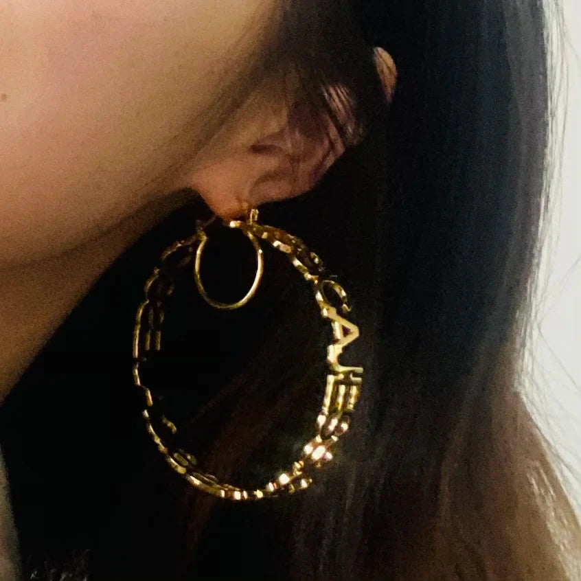 Custom Hoop Earrings With Name Personalized Name Earrings For Women Large Circle Letter Earrings Gold Stainless Steel Jewelry