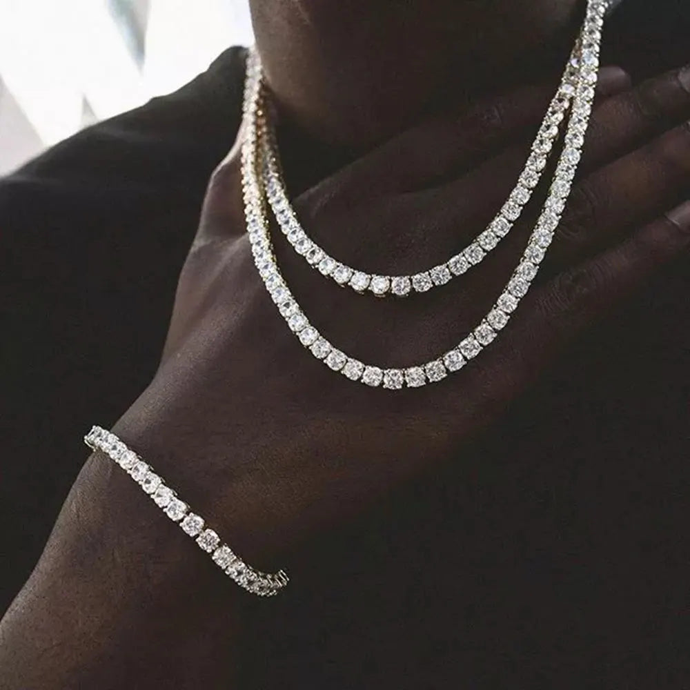 Hip Hop Jewelry Cubic Zirconia Iced Out Tennis Chain Iced Out 18k Gold Plated Bling Necklace For Women Free Custom Laser Logo
