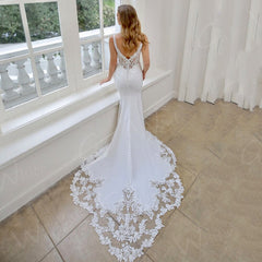 Wedding Dress Court Lace Train Spaghetti Straps Bride Dresses V Neck