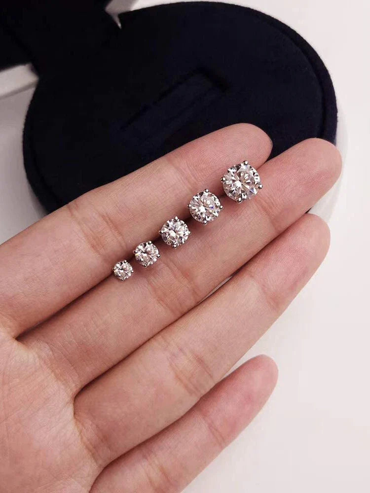 Bamoer CZ Stud Earrings 925 Sterling Silver Platinum Plated Round Cubic Zirconia Hypoallergenic Barbell Earrings 4-7mm