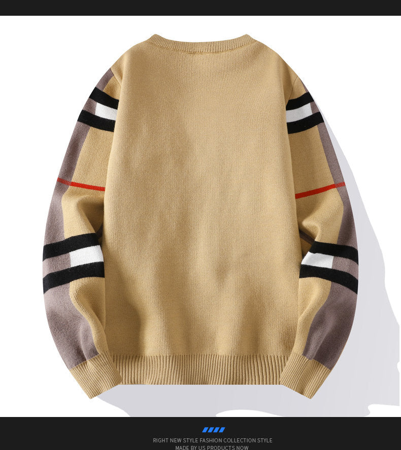 Autumn/Winter Fashion Luxury Men's Classic Casual Stripe Checkered Pullover