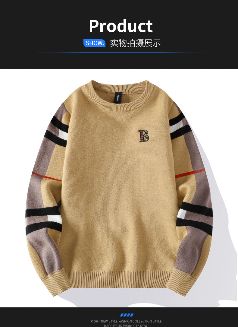 Autumn/Winter Fashion Luxury Men's Classic Casual Stripe Checkered Pullover