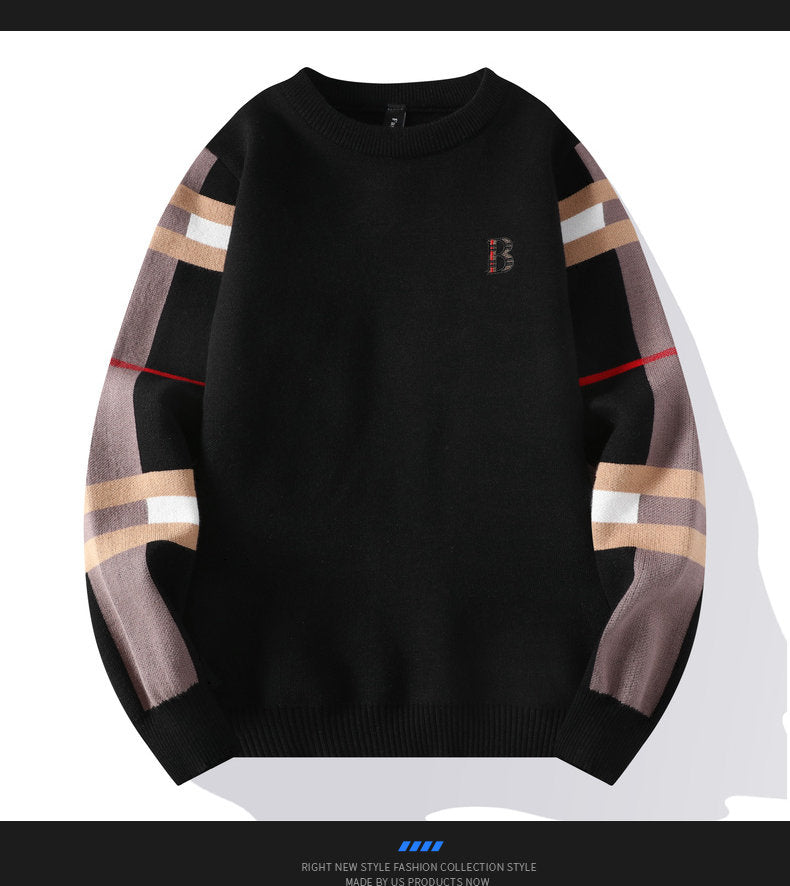 Autumn/Winter Fashion Luxury Men's Classic Casual Stripe Checkered Pullover