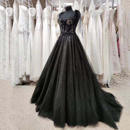 Black Wedding Dresses Sexy Ball Gown Prom Dresses Glitter Sweetheart Party
