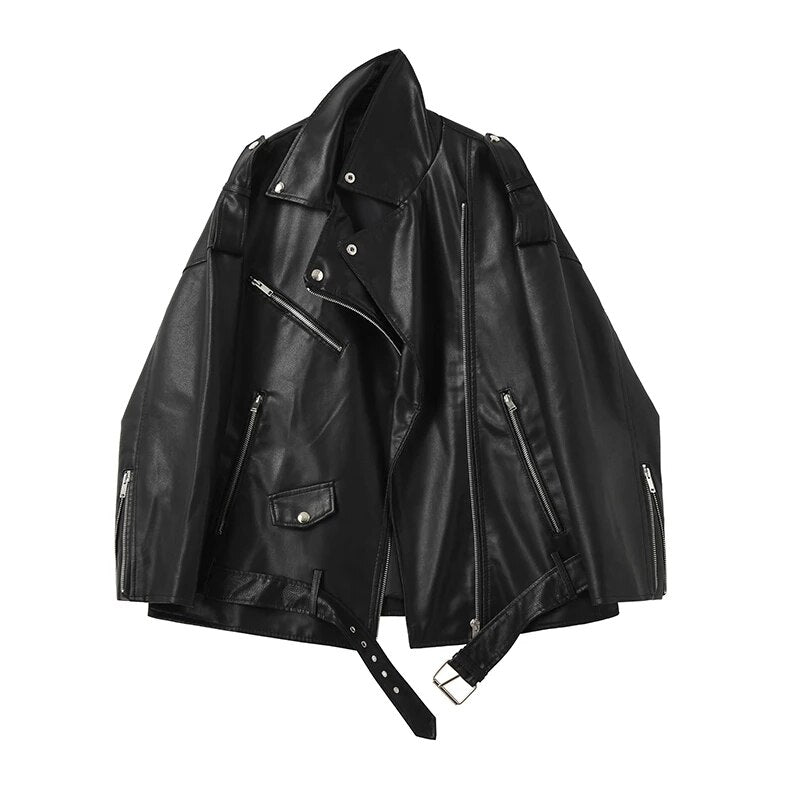 Spring Autumn Faux Leather Jackets Women Loose Casual Coat Female