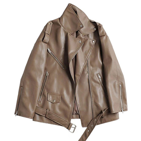 Spring Autumn Faux Leather Jackets Women Loose Casual Coat Female
