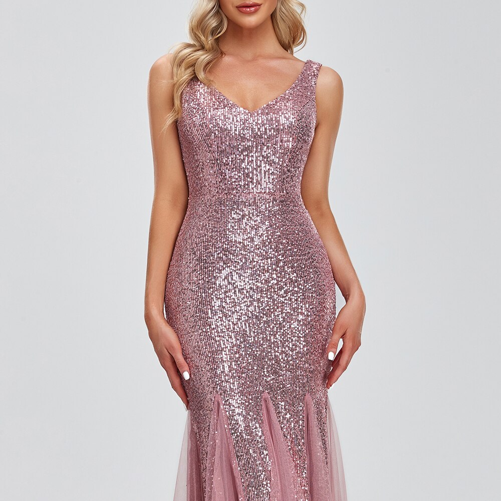 Evening wear Dresses: Women Elegant Double V-neck Cocktail  Dress Mermaid