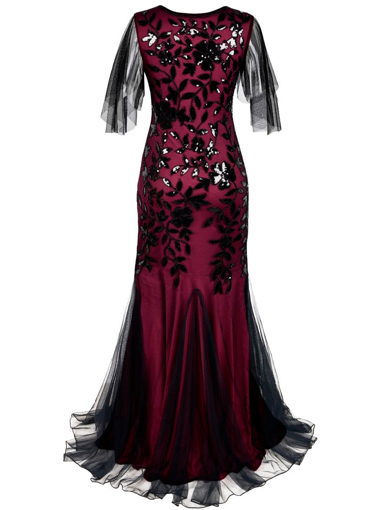 Homecoming Dresses: Short-Sleeve Tulle Embroidered Evening Dress Elegant
