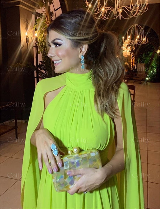Evening wear Dresses: Yellow Evening Dress With Shawl Floor-length