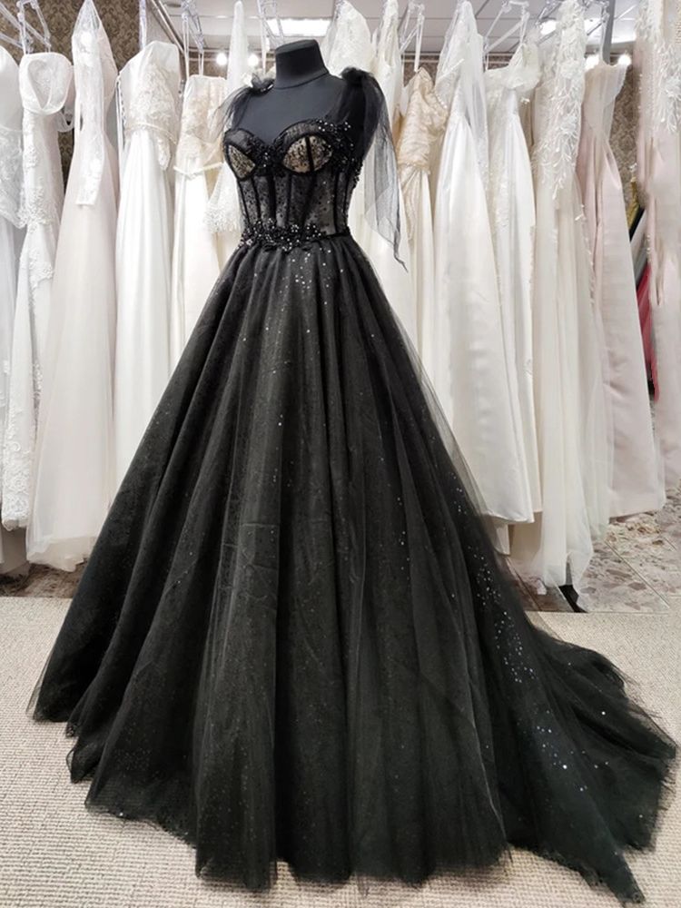 Black Wedding Dresses Sexy Ball Gown Prom Dresses Glitter Sweetheart Party