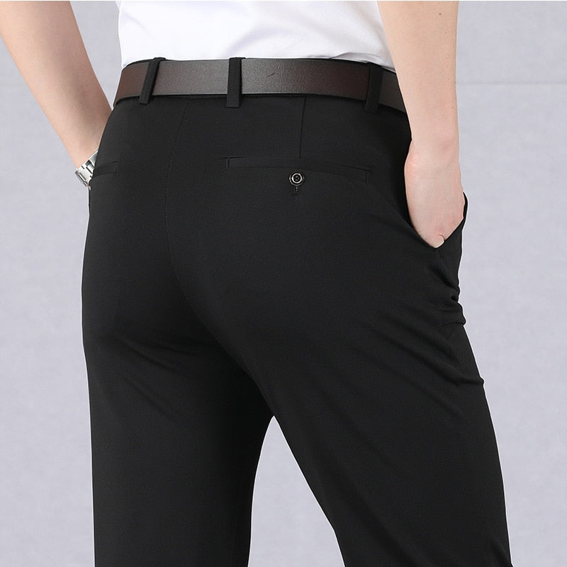 Slim High Stretch Men Casual Pants Summer Classic Solid Color