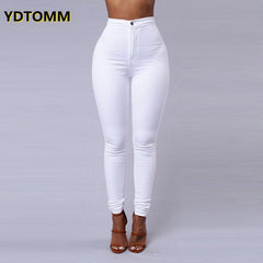 Solid Color Skinny Jeans Woman White Black High Waist Render Jeans Vintage