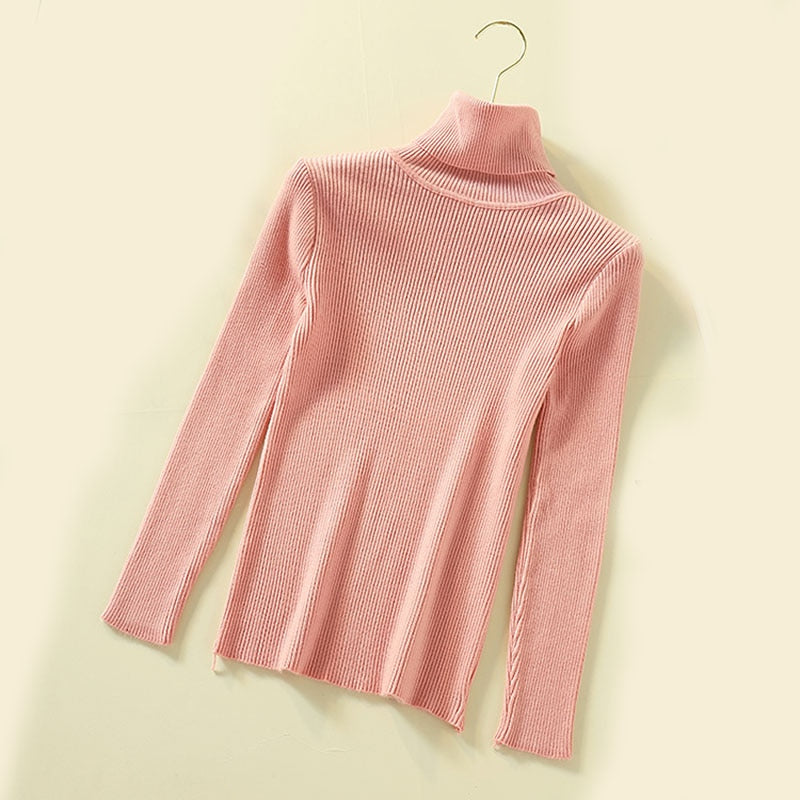 Turtleneck Women Pullover Sweater Spring Jumper Knitted Basic