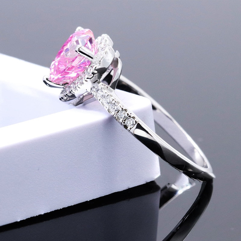 Super Flash 2CT Pink Heart-Shaped Moissanite Ring GRA Certificate Wedding Party