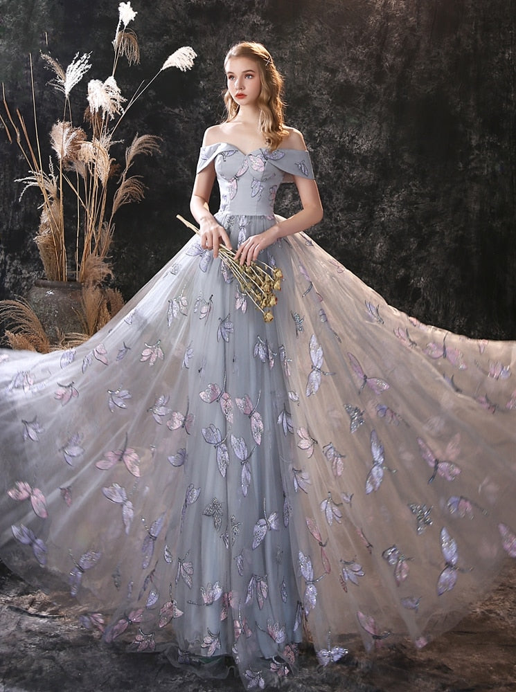Homecoming Dresses: Prom Dresses Off Shoulder Long Floor Length Lace Sequined
