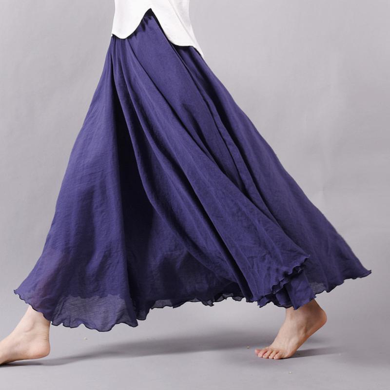 Women Elegant High Waist Linen Maxi Skirt Summer Ladies Casual