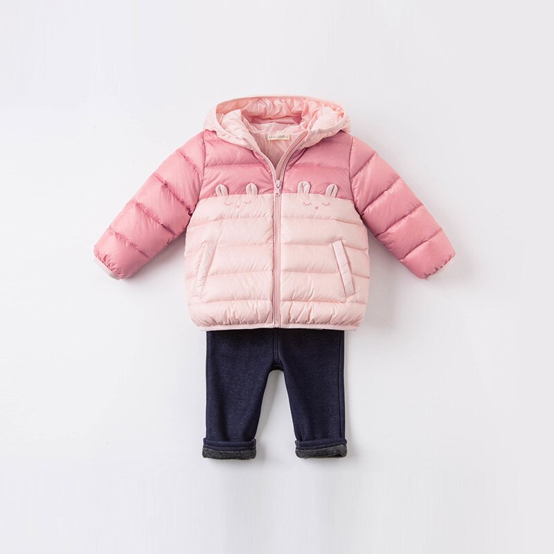 winter baby girls down cartoon coat zipper hooded outerwear