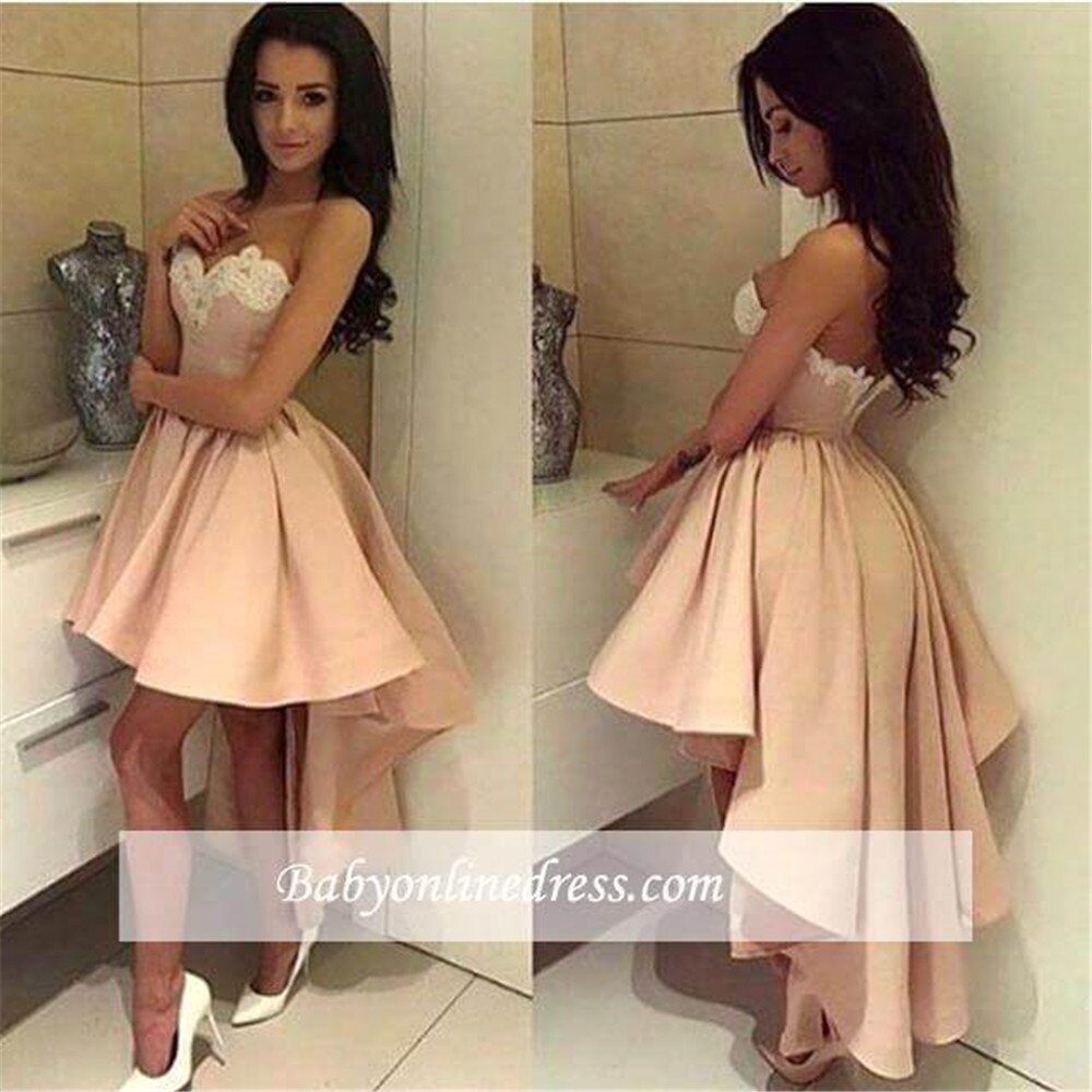 Homecoming Dresses: High-low Satin Lace Wedding Evening Dress Backless