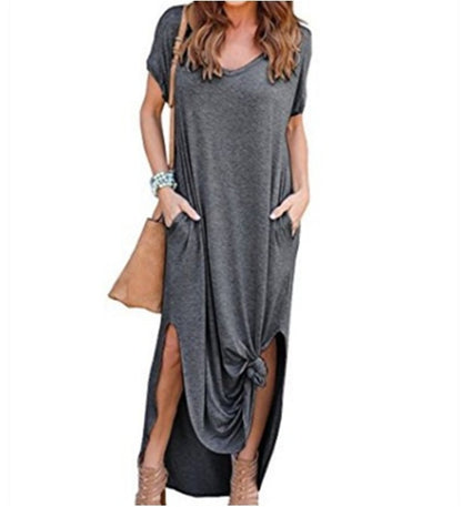 Plus Size 5XL Sexy Women Dress Summer Solid Casual Short Sleeve Maxi Dress For Women Long Dress