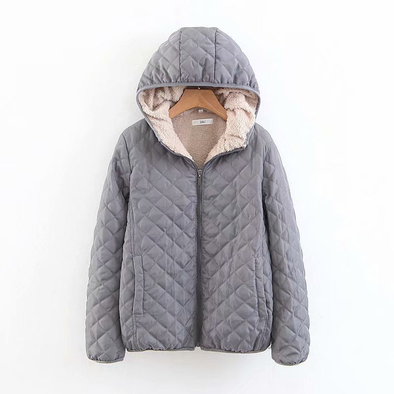 Women Autumn Winter Parkas Coat Jackets Female Lamb Hooded Plaid