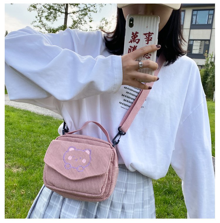 Women Canvas Zipper Bag Preppy Style Student Tote Shoulder Messenger Bag