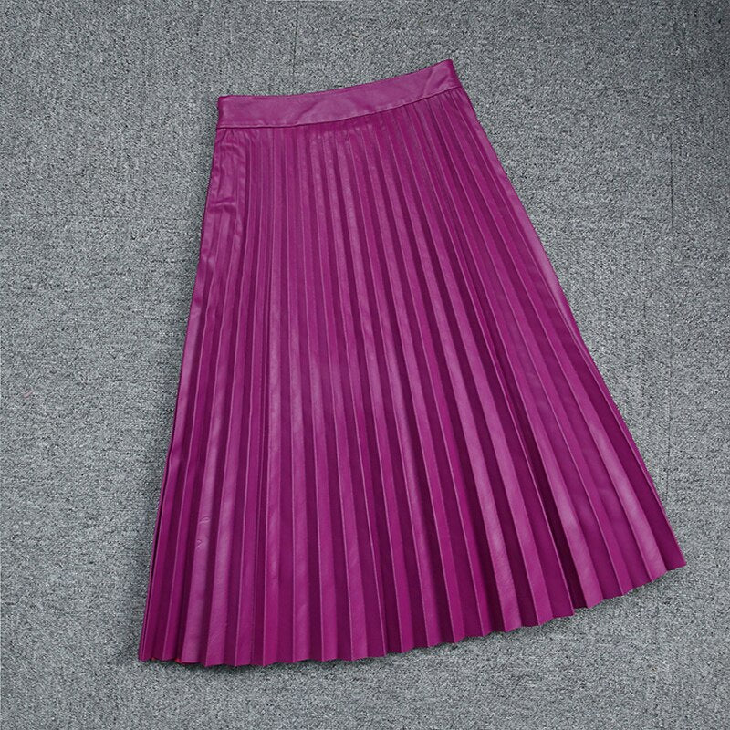 Pleated Skirts For Women Spring Female Harajuku Genuine Leather Vintage