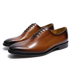 Men Real Leather Wholecut Oxford Shoes Classic Dress Shoes Brown Black Hand-Painted Office Formal Business Man Shoes
