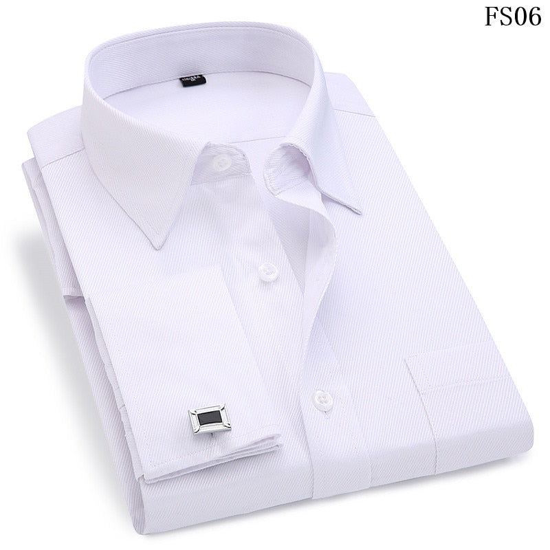 Classic Black French Cufflinks Men's Business Dress Long Sleeve Shirt