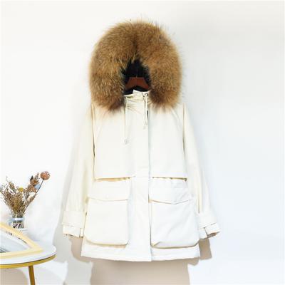 Winter Jacket Women Large Natural Fur White Down Coat