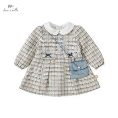 dave bella spring baby girls fashion plaid dress with a small bag party dress