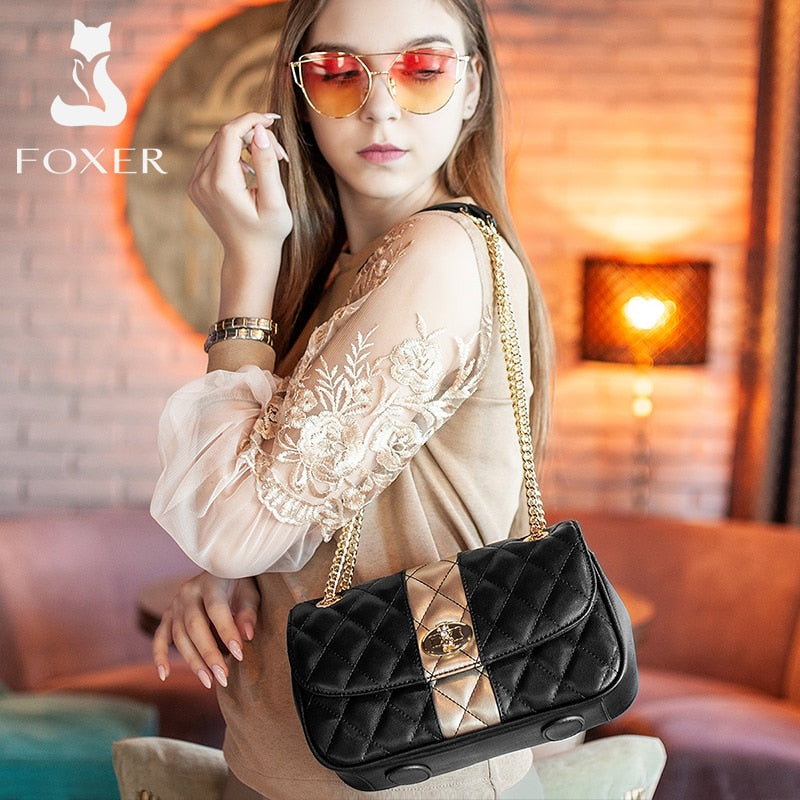Women Genuine Leather Diamond Lattice Handbag Lady