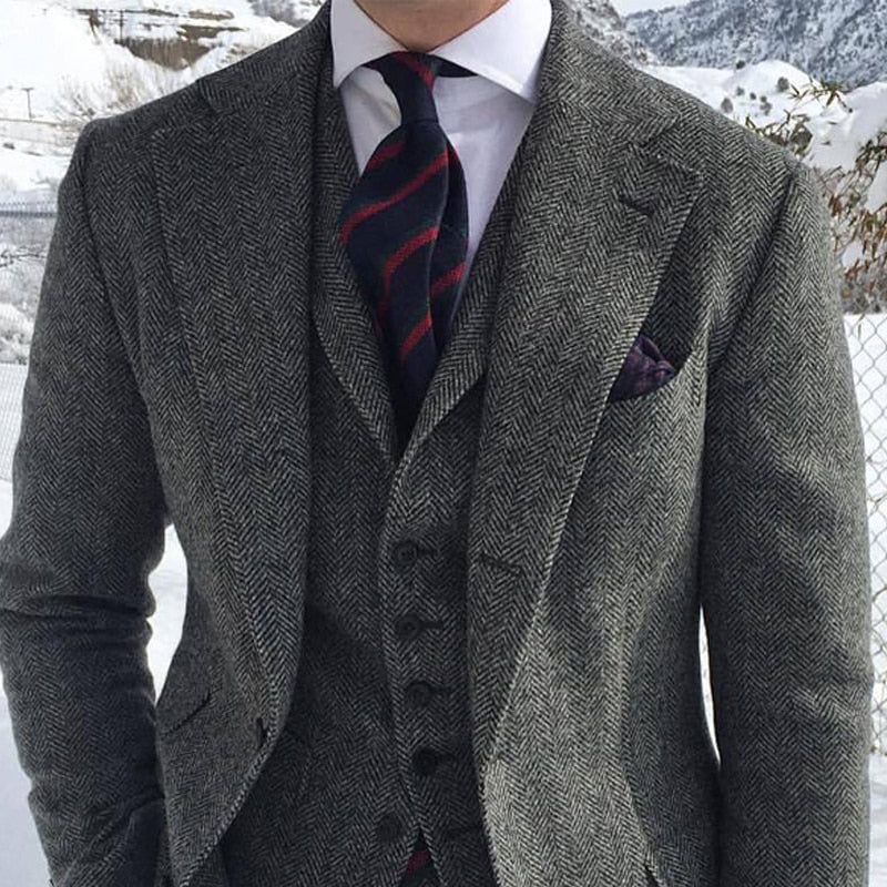 Tuxedo for Mens: Gray Wool Tweed Winter Men Suit For Wedding Formal Groom Tuxedo