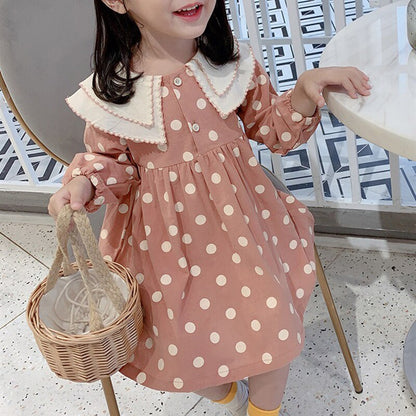 Girls Dress Autumn Ruffles Sweet Long-Sleeved Dress Children Baby