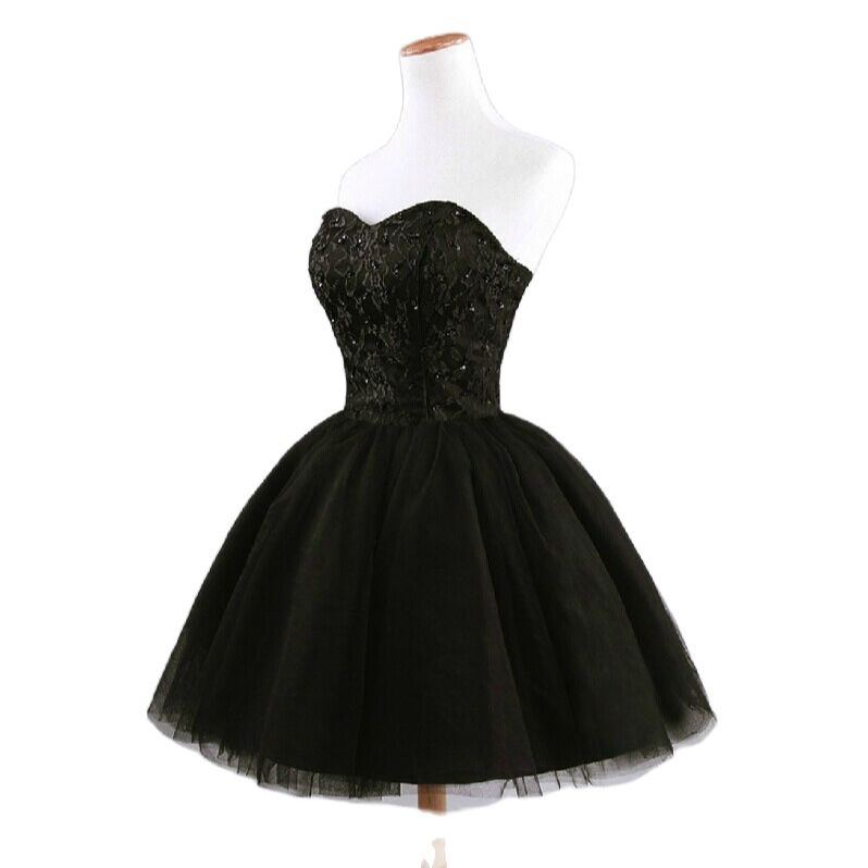 Homecoming Dresses: Sweet Memory Short Black Prom Dresses Sweetheart Lace Tulle