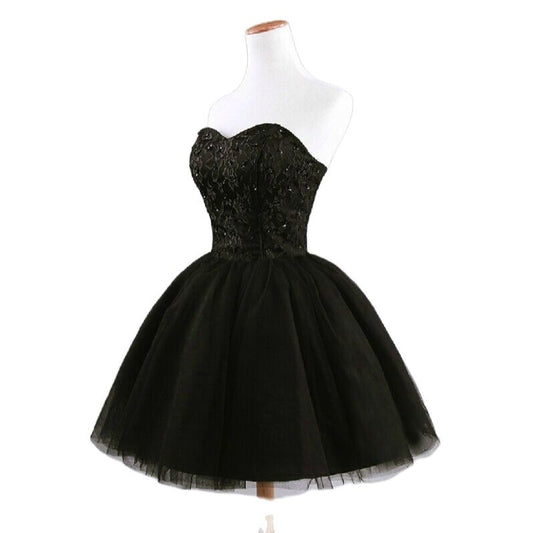 Homecoming Dresses: Sweet Memory Short Black Prom Dresses Sweetheart Lace Tulle
