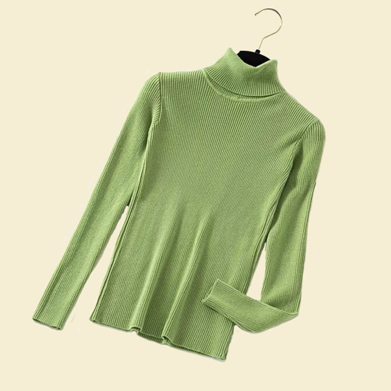 Turtleneck Women Pullover Sweater Spring Jumper Knitted Basic