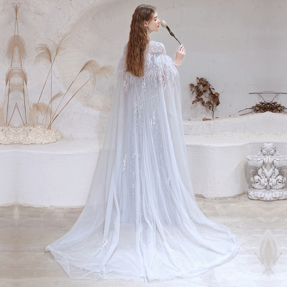 Evening wear Dresses: Evening Dresses with Detachable Shawl Silver Grey