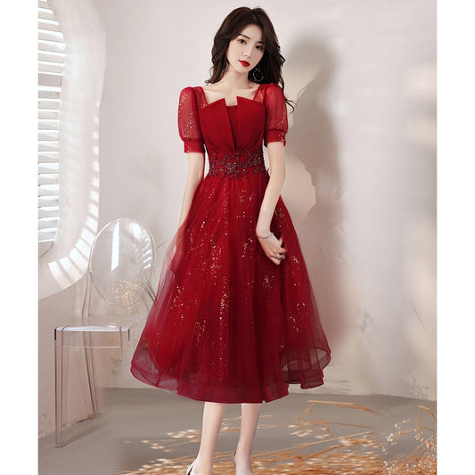 Homecoming Dresses: Burgundy Ball Gown Elegant Beaded Long Party Dress