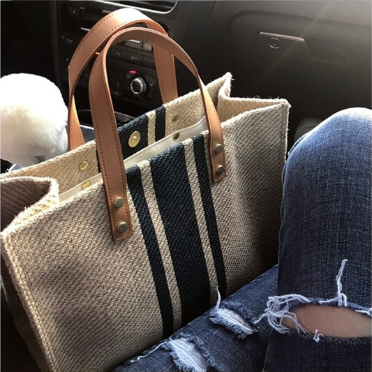 Simple Fashion Large-capacity Handbag For Ladies Vintage Striped