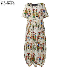 Women Summer Sundress ZANZEA Stylish Cartoon Print Maxi Dress Casual