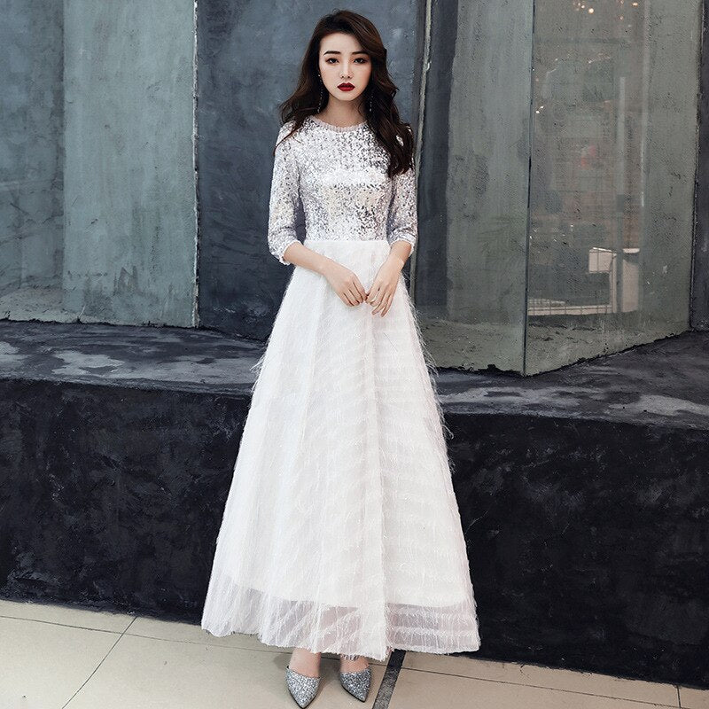 Homecoming Dresses: Prom Dresses Sparkling O-Neck Women Party Sliver White