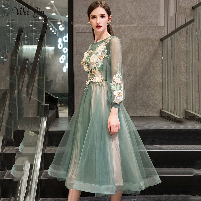 Evening wear Dresses: Evening Dress Elegant O-Neck Appliques Plus Size
